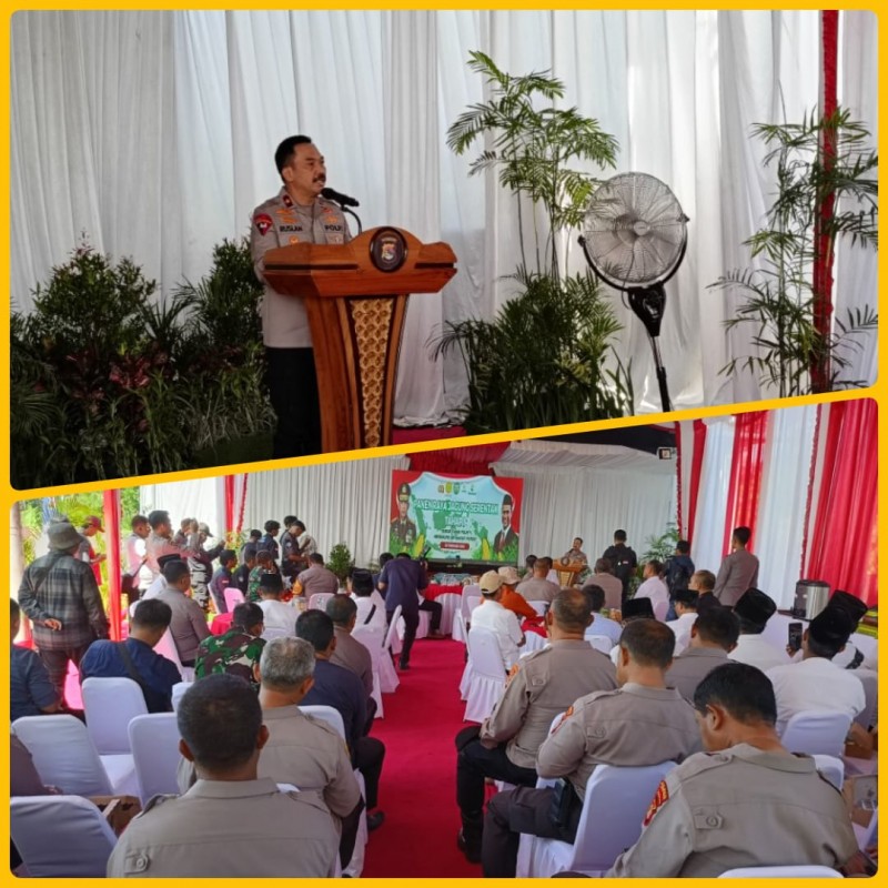 Foto Suasana saat Wakapolda NTB Brigjen Pol. Ruslan Aspan Membacakan Sambutan Kapolda NTB, dalam Acara Panen Raya Jagung Serentak Tahap I, dengan tema “Gugus Tugas Polri Mendukung Ketahanan Pangan” di Desa Kembang Kerang pada Rabu (26/12/2025) (Dok. Pribadi)