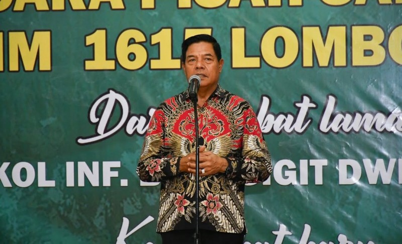 Foto Bupati H. Haerul Warisin saat Memberikan Sambutan dalam Acara Pisah-Sambut Dandim 1615/Lotim