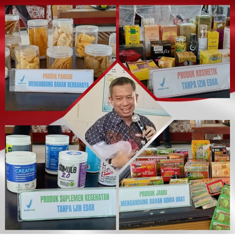 Foto Kepala BPOM Mataram, Yogi Abaso Mataram, S.Si., Apt Saat Menjelaskan Tentang Edukasi Obat & Makanan Aman Di Aula Kantor Camat Wanasaba Pada Sabtu (7/2/2026)