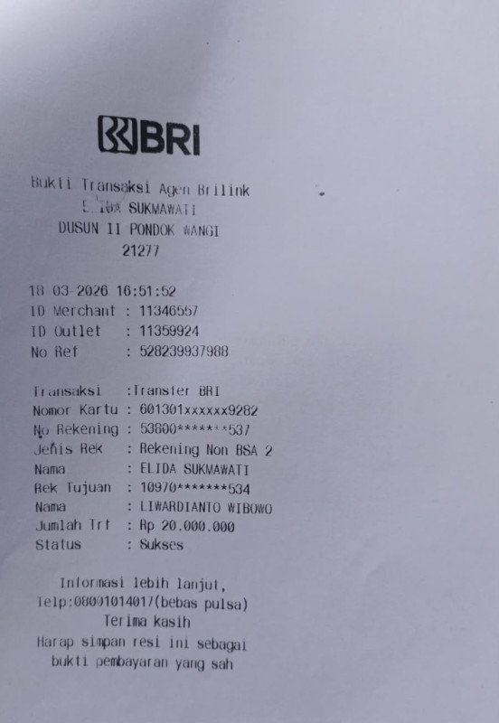 Bukti transfer korban