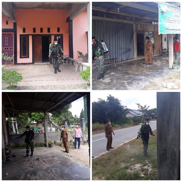 Serka Heri Irpanda Sitorus Babinsa Sungai Ambang Bersama Lurah, LPM dan RW 01 Semprot Disinfektan