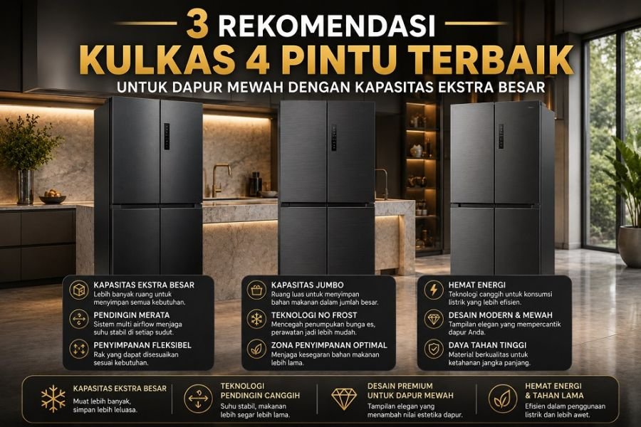 3 Rekomendasi Kulkas 4 Pintu Terbaik untuk Dapur Mewah dengan Kapasitas Ekstra Besar