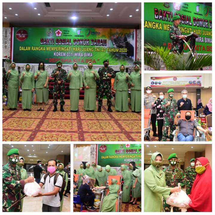 Peringatan Hari Juang TNI AD 2020, Korem 031/WB Gelar Baksos Donor Darah Untuk Kepedulian Sesama
