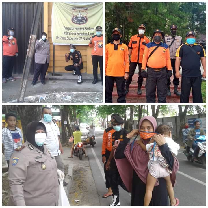 Jajaran Senkom Mitra Polri Medan Bagikan Masker dan Nasi Kotak untuk Masyarakat