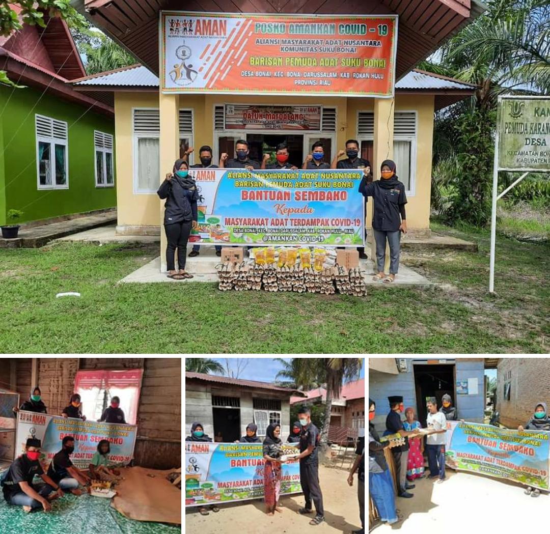 Barisan Pemuda Adat Bonai Bagikan Sembako Bagi Dampak Covid-19