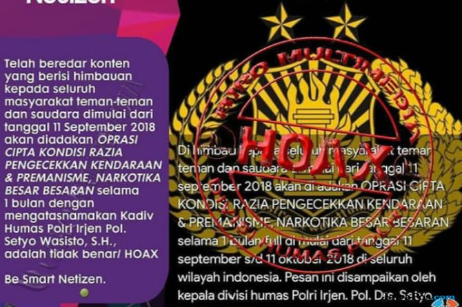 Operasi Cipkon Besar-besaran 11 September, Kadiv Humas Polri: Hoax!
