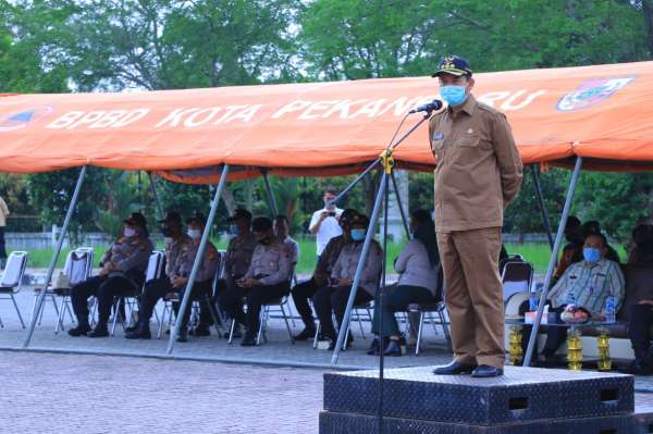 Siaga Hadapi Bencana, Walikota Pekanbaru Pimpin Apel Gelar Pasukan Kesiapsiagaan Tanggap Bencana