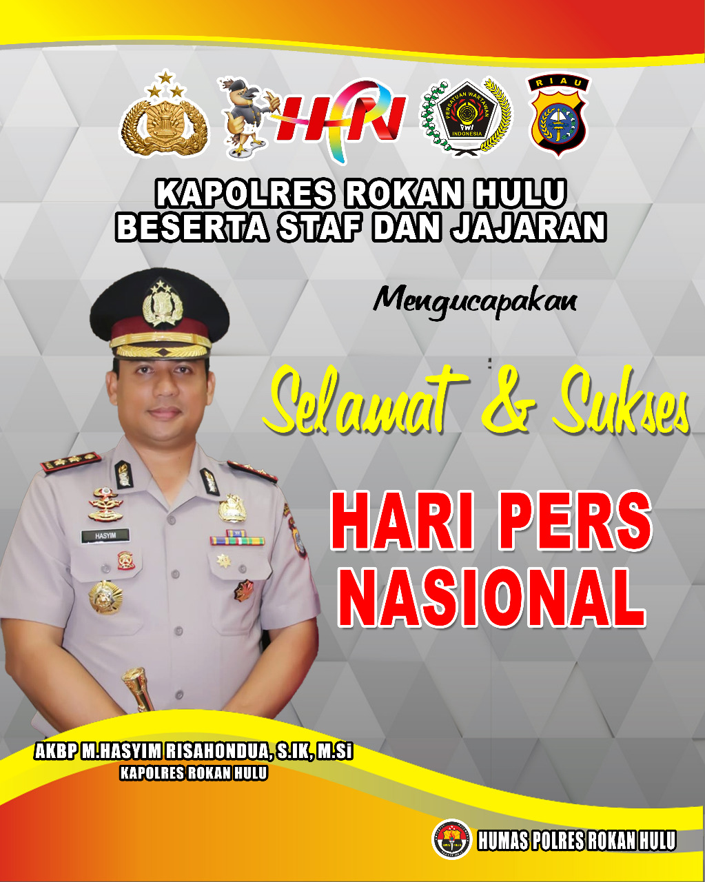 Kapolres Rohul Mengucapkan Selamat Hari Pers Nasional (HPN) Ke 73 Tahun 2019