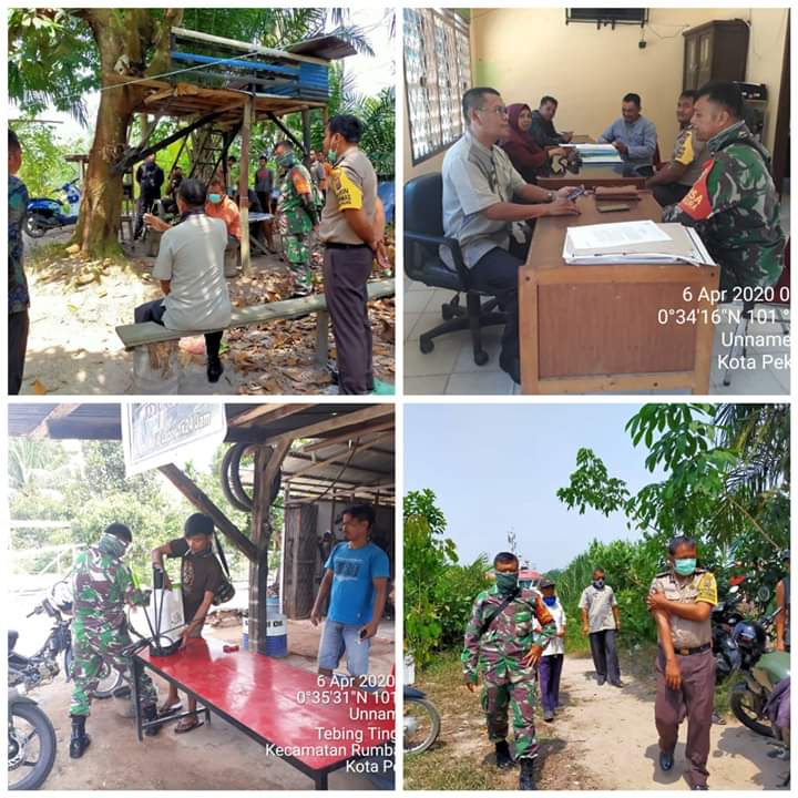 Babinsa Koramil 01 Rumbai Bersama Masyarakat Laksanakan sosialisasi dan Penyemprotan Disinfektan