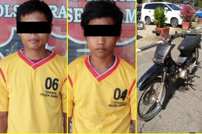 Luar Biasa Polsek Rambah, Ciduk Dua Pelaku Pencurian Sepeda Motor Di Pasar Tangun