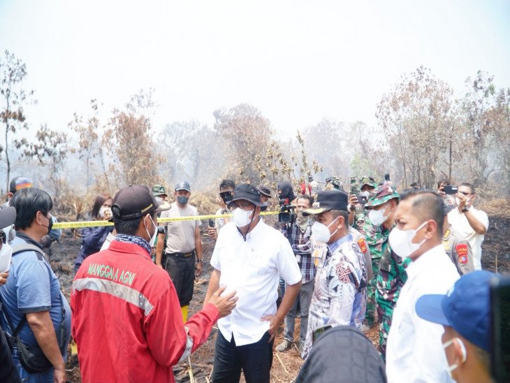 Bupati Kampar Dampingi Menteri LH Tinjau Karhutla di Tambang Kampar