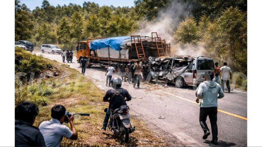 Diduga Rem Blong, Truk Tangki Picu Kecelakaan Beruntun 4 Kendaraan di Dharmasraya