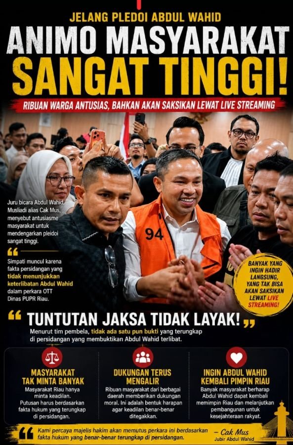 Dukungan Masyarakat Menguat Jelang Pledoi Abdul Wahid di Pengadilan