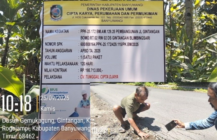 Jalan Aspal Rp 200 Juta di Banyuwangi Hancur dalam Dua Bulan, Warga Geram