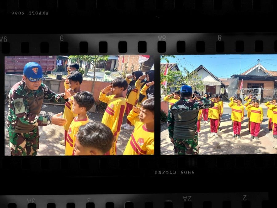 Kesabaran Satgas TMMD 129 Kodim 0813 Bojonegoro, Ajarkan  PBB, Siswa SD 1 Desa Kesongo 