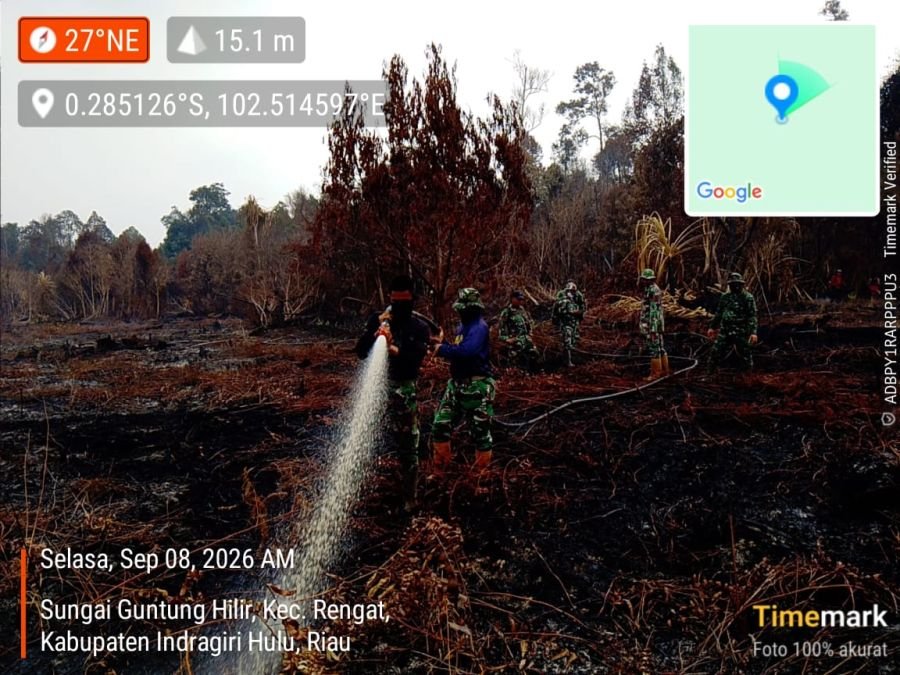 Kodam XIX/Tuanku Tambusai Bersama Tim Gabungan Lanjutkan Penanganan Karhutla di Sungai Guntung Hilir
