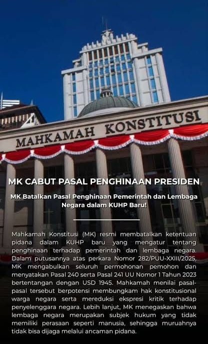 MK Batalkan Pasal Penghinaan Pemerintah, Kritik Rakyat Tak Lagi Bisa Dipidana dengan Pasal 240 dan 2