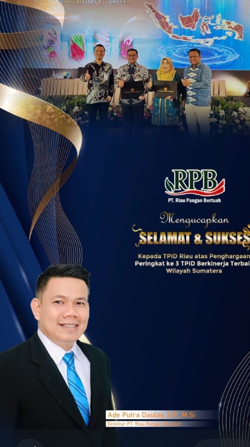 TPID Riau Raih Juara 3 TPID Award Sumatera, Pemprov Komit Terus Kendalikan Inflasi