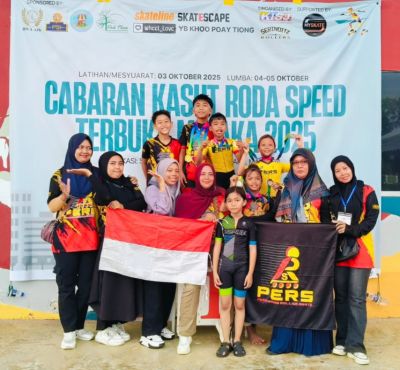 Atlet Sepatu Roda Kecamatan Tualang Gemilang di Kejuaraan Sepatu Roda Melaka Open Speed challenge'25